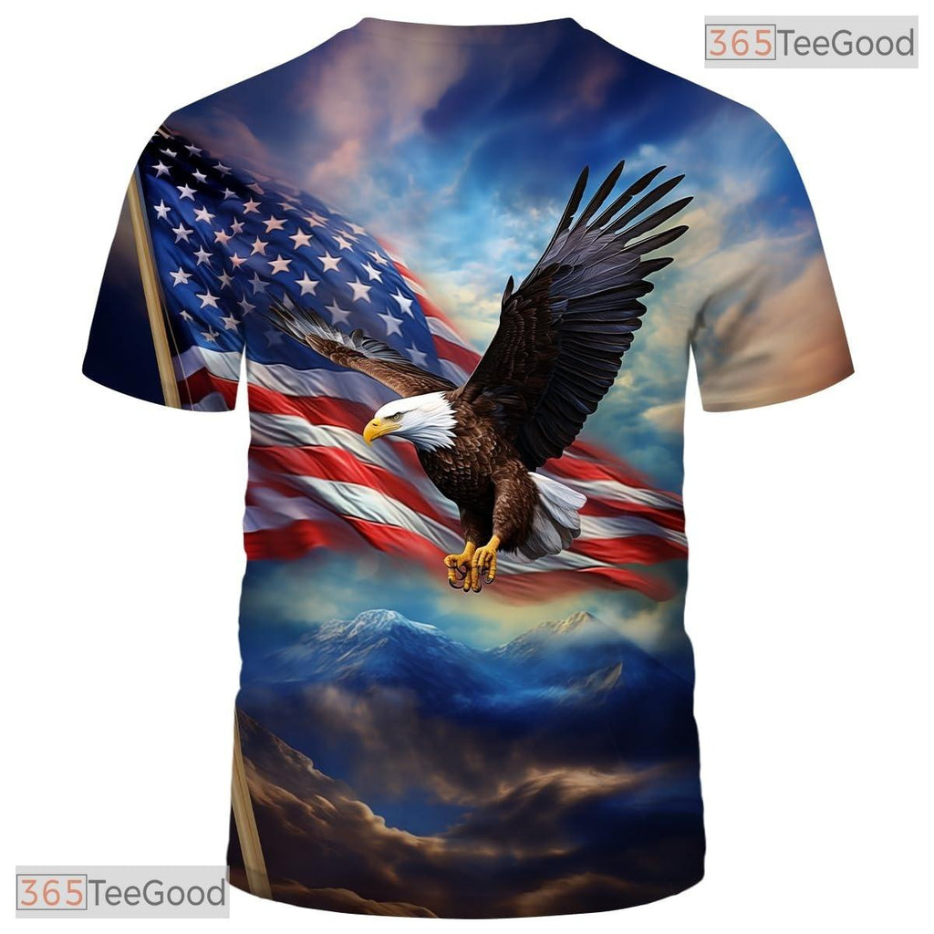 Blue USA Bald Eagle American Flag Pattern 3D Graphic Casual Unisex T-Shirt Tops