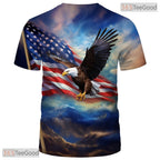 Blue USA Bald Eagle American Flag Pattern 3D Graphic Casual Unisex T-Shirt Tops
