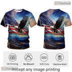 Blue USA Bald Eagle American Flag Pattern 3D Graphic Casual Unisex T-Shirt Tops