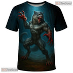 Deep Blue Wild Wolf Funny Graphic Novelty 3D Printed Casual Unisex Tee Shirt Styles