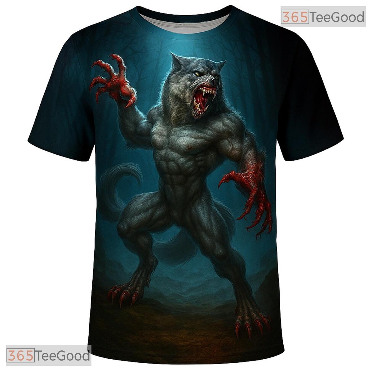 Deep Blue Wild Wolf Funny Graphic Novelty 3D Printed Casual Unisex Tee Shirt Styles