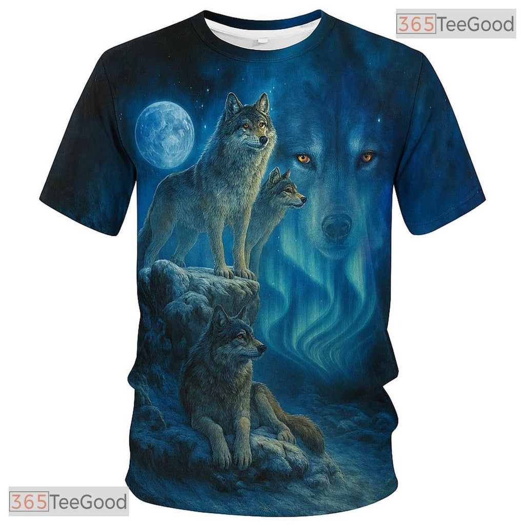 Blue Wild Wolf Funny Graphic Novelty 3D Pattern Printed Casual Unisex Tee Shirt Tops