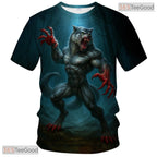Deep Blue Wild Wolf Funny Graphic Novelty 3D Printed Casual Unisex Tee Shirt Styles