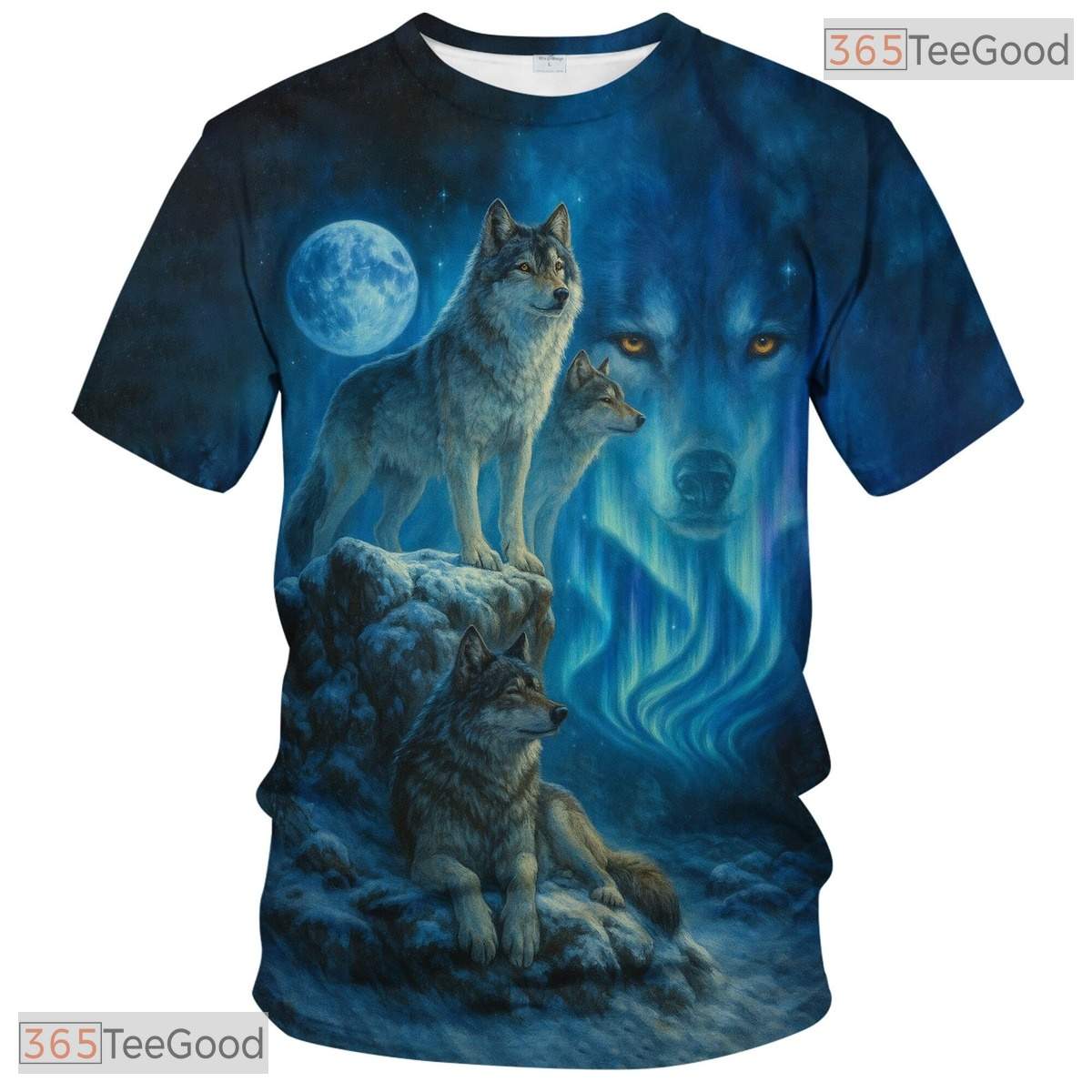 Blue Wild Wolf Funny Graphic Novelty 3D Pattern Printed Casual Unisex Tee Shirt Tops