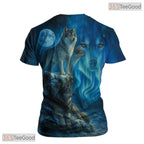 Blue Wild Wolf Funny Graphic Novelty 3D Pattern Printed Casual Unisex Tee Shirt Tops