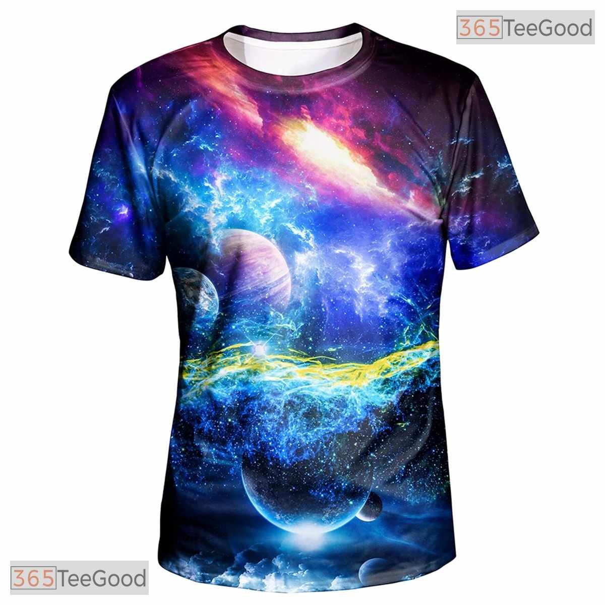 Blue Galaxy Planet Space Cosmic Graphic 3D Printed Casual Unisex T-Shirt Top