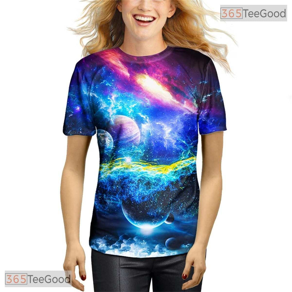 Blue Galaxy Planet Space Cosmic Graphic 3D Printed Casual Unisex T-Shirt Top