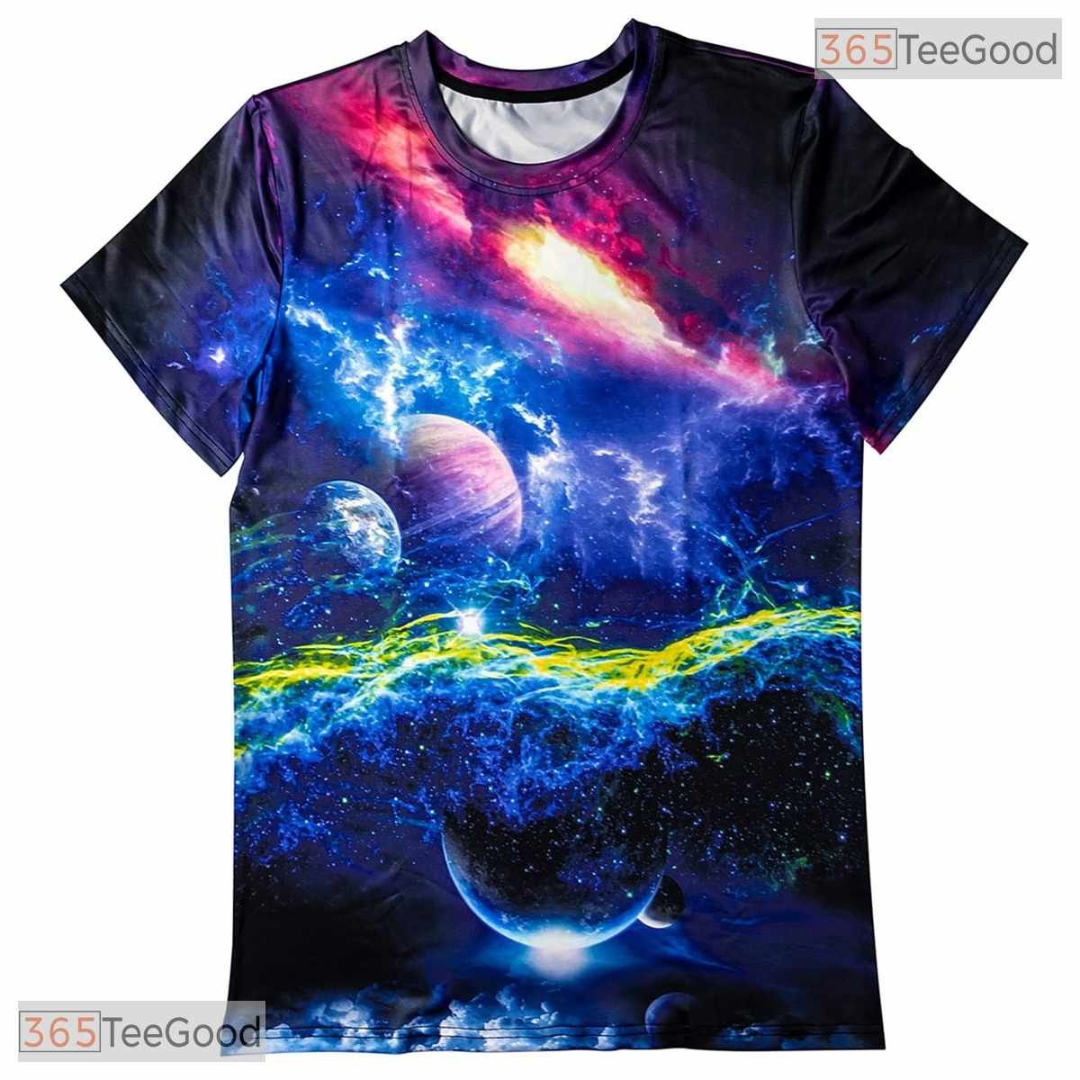 Blue Galaxy Planet Space Cosmic Graphic 3D Printed Casual Unisex T-Shirt Top