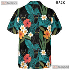 Blue Jungle Leaf Black Cat Hawaiian Shirt- Unisex Floral Island Style Top