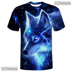 Blue Lightning Wolf American Eagle 3D Graphic Printed Casual Unisex Tee Shirt Top