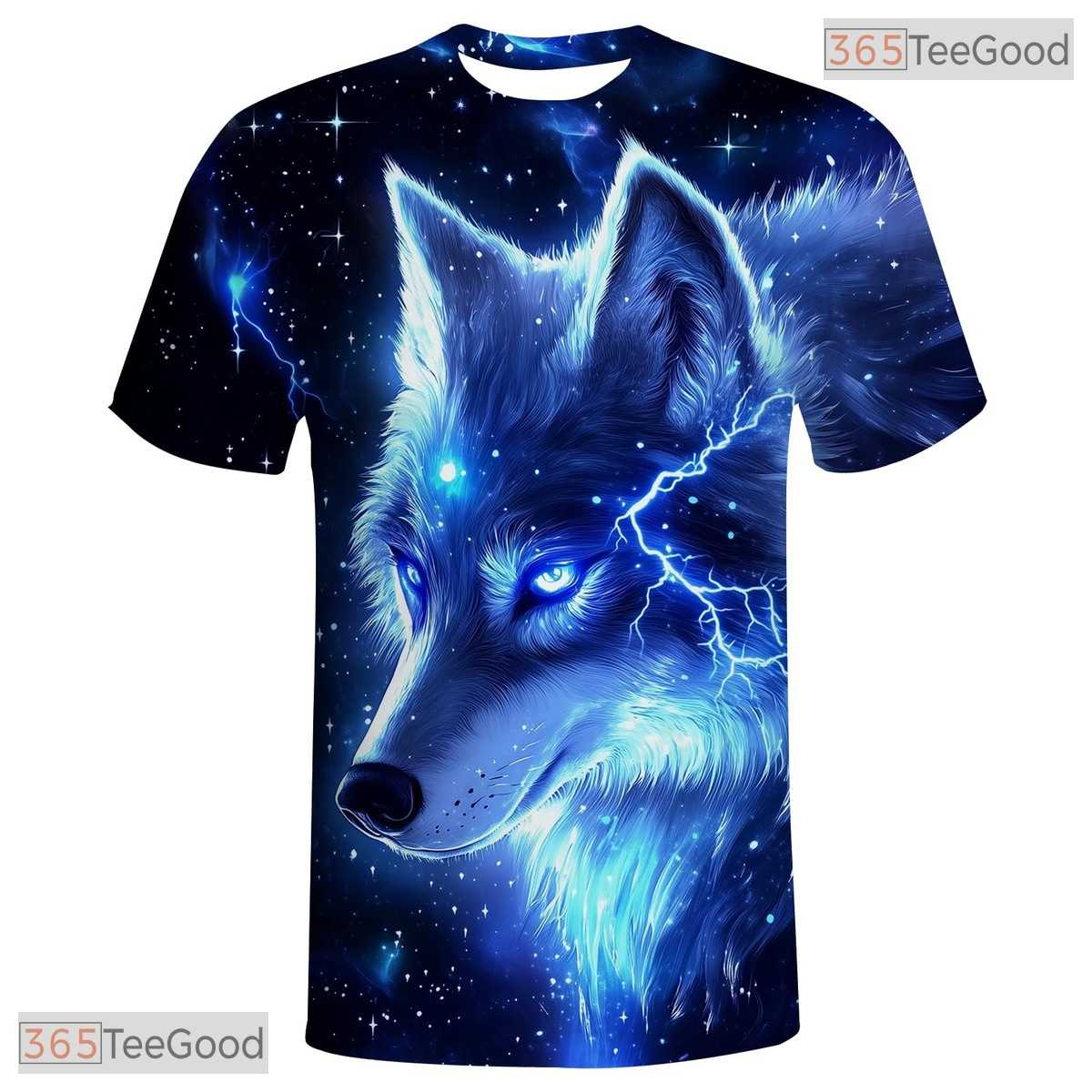 Blue Lightning Wolf American Eagle 3D Graphic Printed Casual Unisex Tee Shirt Top