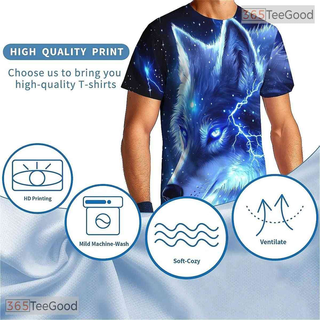 Blue Lightning Wolf American Eagle 3D Graphic Printed Casual Unisex Tee Shirt Top