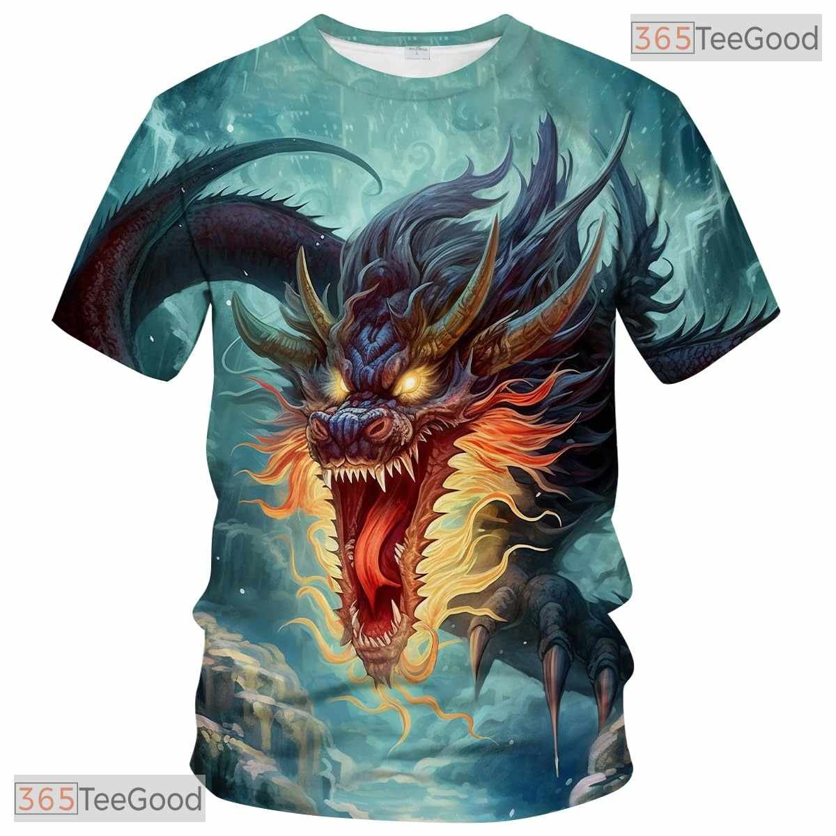 Blue Mythology Chinese Dragon Graphic Pattern 3D Printed Casual Unisex T-Shirts