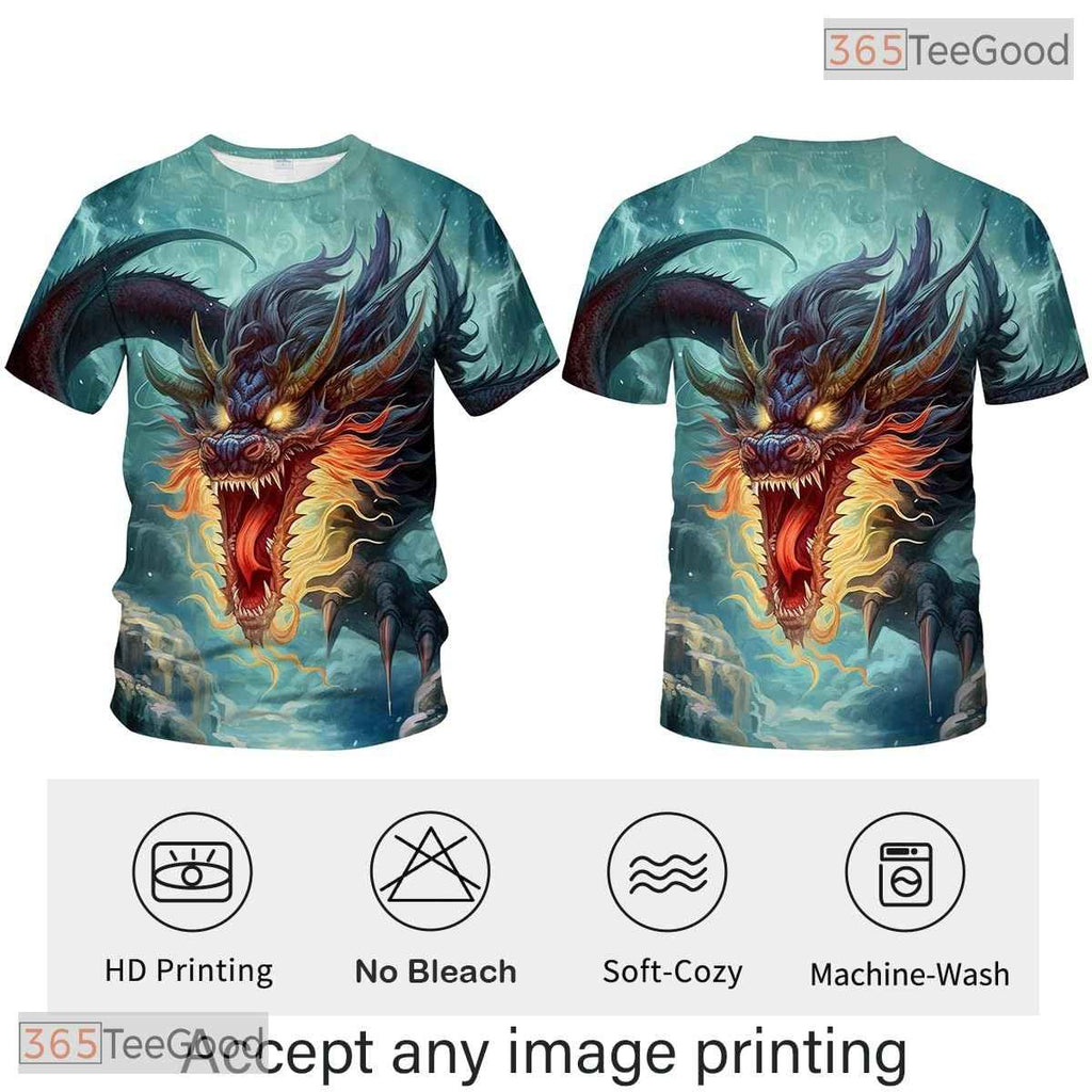 Blue Mythology Chinese Dragon Graphic Pattern 3D Printed Casual Unisex T-Shirts