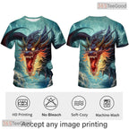 Blue Mythology Chinese Dragon Graphic Pattern 3D Printed Casual Unisex T-Shirts