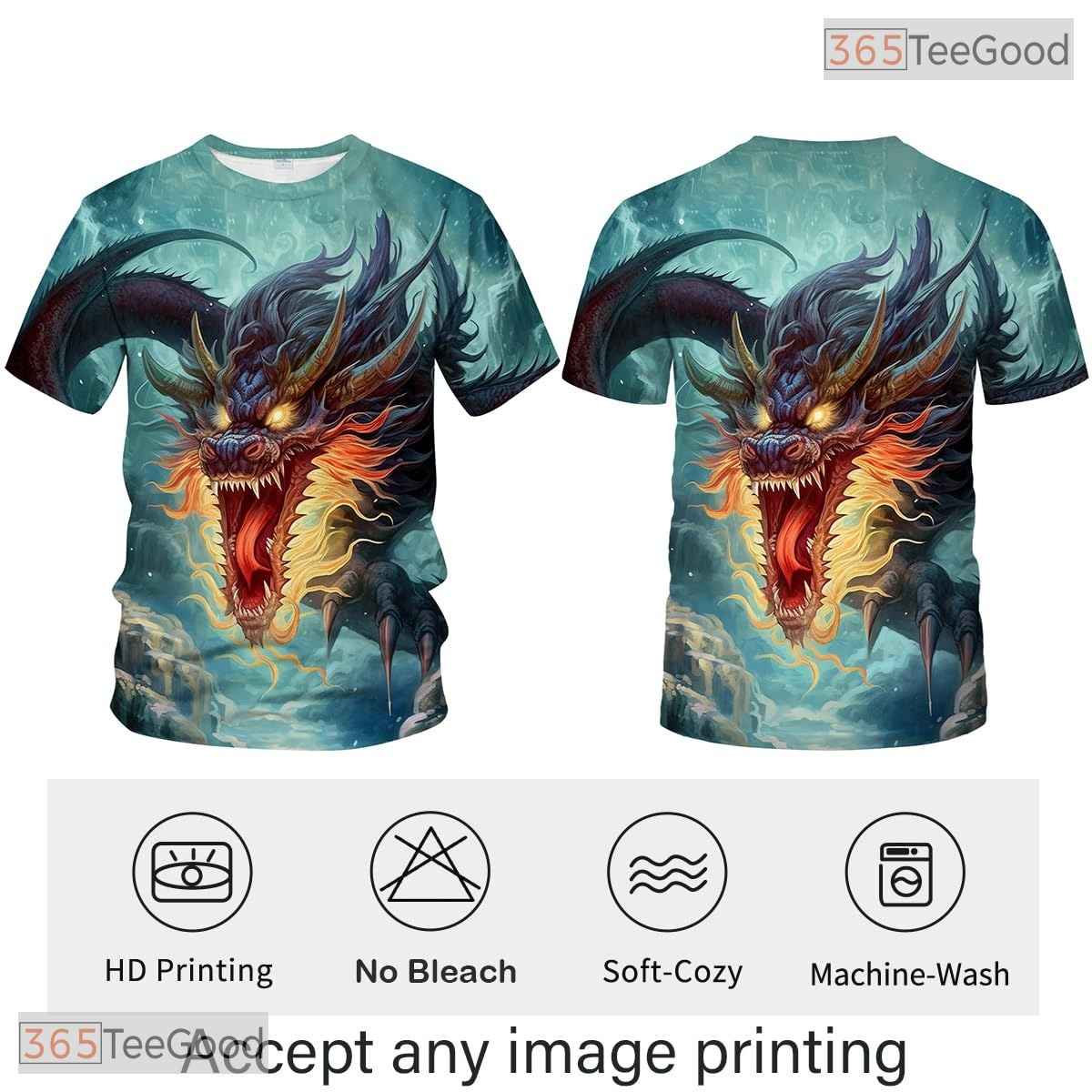 Blue Mythology Chinese Dragon Graphic Pattern 3D Printed Casual Unisex T-Shirts