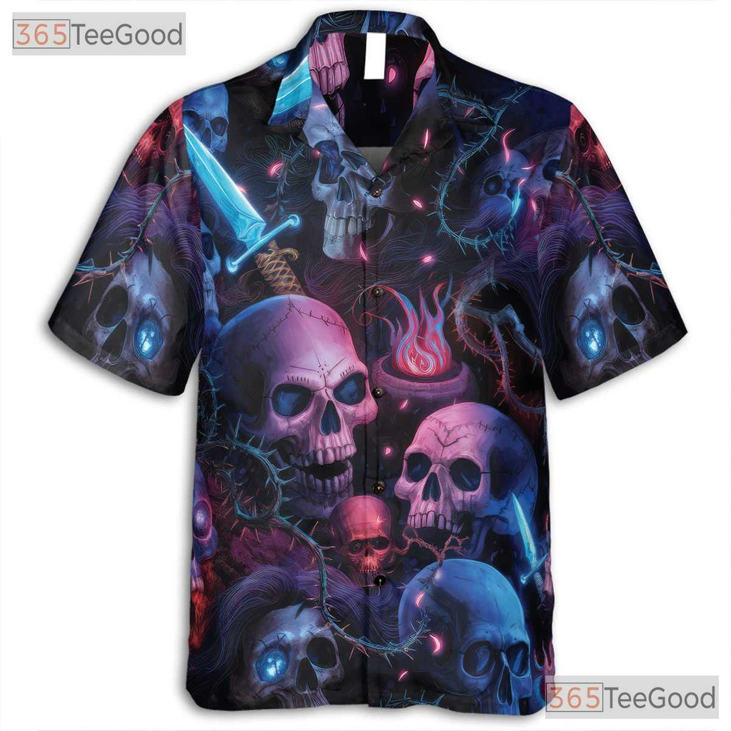 Blue Neon Skeleton Art Gothic Skull Hawaiian Shirt Men Women Aloha Summer Top