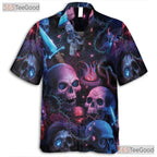 Blue Neon Skeleton Art Gothic Skull Hawaiian Shirt Men Women Aloha Summer Top
