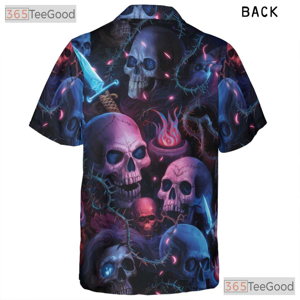 Blue Neon Skeleton Art Gothic Skull Hawaiian Shirt Men Women Aloha Summer Top