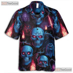 Blue Neon Skull Gothic Horror Skeleton Hawaiian Tee Men Women Summer Beach Top