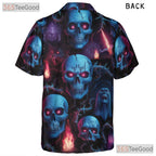 Blue Neon Skull Gothic Horror Skeleton Hawaiian Tee Men Women Summer Beach Top