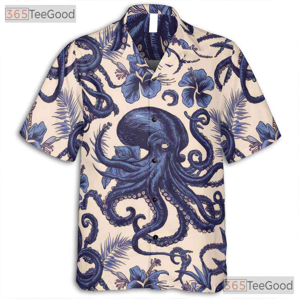 Blue Octopus Nautical Sea Life Hawaiian Shirt Men Women Summer Vacation Top