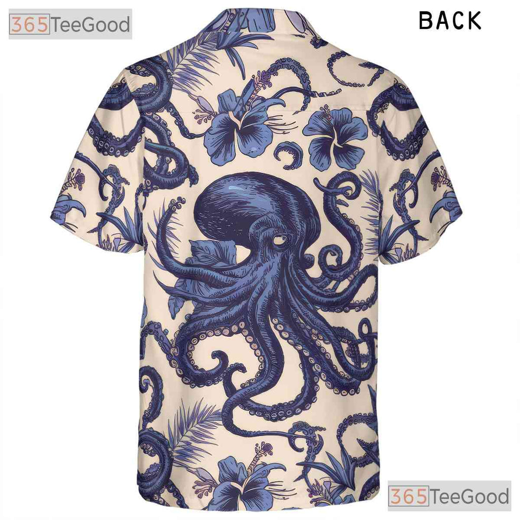 Blue Octopus Nautical Sea Life Hawaiian Shirt Men Women Summer Vacation Top