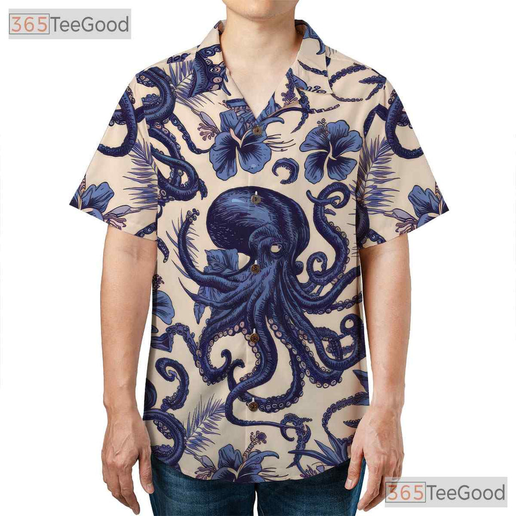 Blue Octopus Nautical Sea Life Hawaiian Shirt Men Women Summer Vacation Top