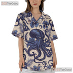 Blue Octopus Nautical Sea Life Hawaiian Shirt Men Women Summer Vacation Top