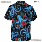 Blue Octopus Sea Creature Floral Aloha Hawaiian Shirt Unisex Summer Beach Top
