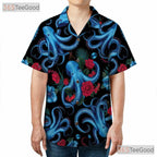 Blue Octopus Sea Creature Floral Aloha Hawaiian Shirt Unisex Summer Beach Top