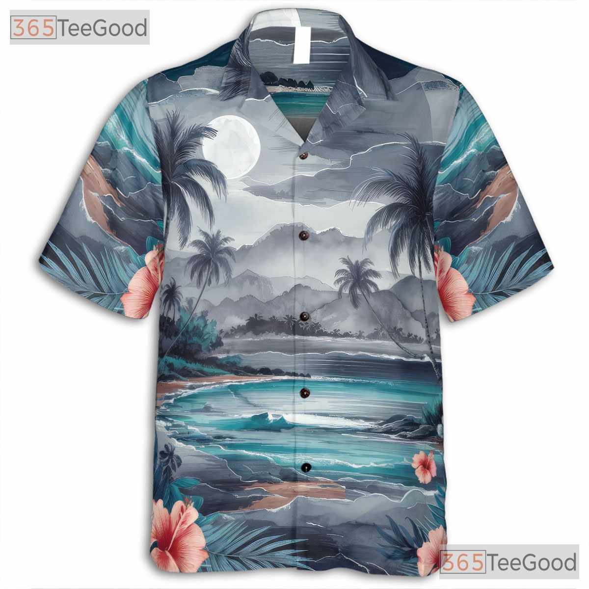 Blue Palm Tree Sunset Aloha Beach Hawaiian Tee Men Women Summer Vacation Outfit