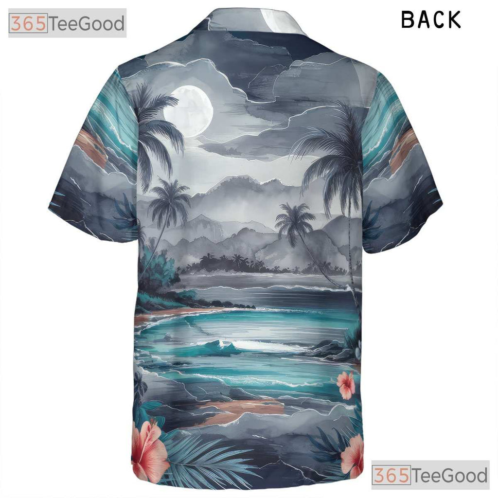 Blue Palm Tree Sunset Aloha Beach Hawaiian Tee Men Women Summer Vacation Outfit