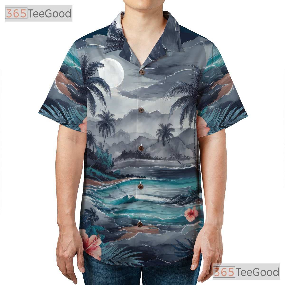 Blue Palm Tree Sunset Aloha Beach Hawaiian Tee Men Women Summer Vacation Outfit