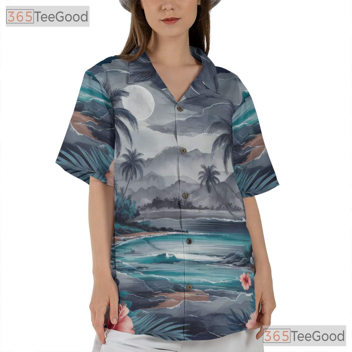 Blue Palm Tree Sunset Aloha Beach Hawaiian Tee Men Women Summer Vacation Outfit