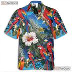 Blue Parrot Floral Beachwear Hawaiian Shirt Men Women Tropical Vacation Outfit