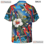 Blue Parrot Floral Beachwear Hawaiian Shirt Men Women Tropical Vacation Outfit