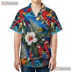 Blue Parrot Floral Beachwear Hawaiian Shirt Men Women Tropical Vacation Outfit