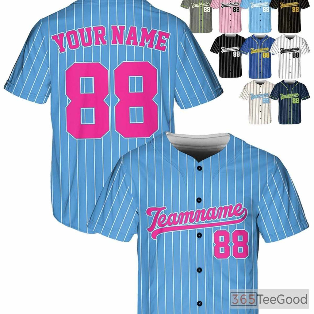 Blue Pink Baseball Jersey Tee - Design Your Own with Custom Name, Number, and Logo