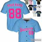 Blue Pink Baseball Jersey Tee - Design Your Own with Custom Name, Number, and Logo