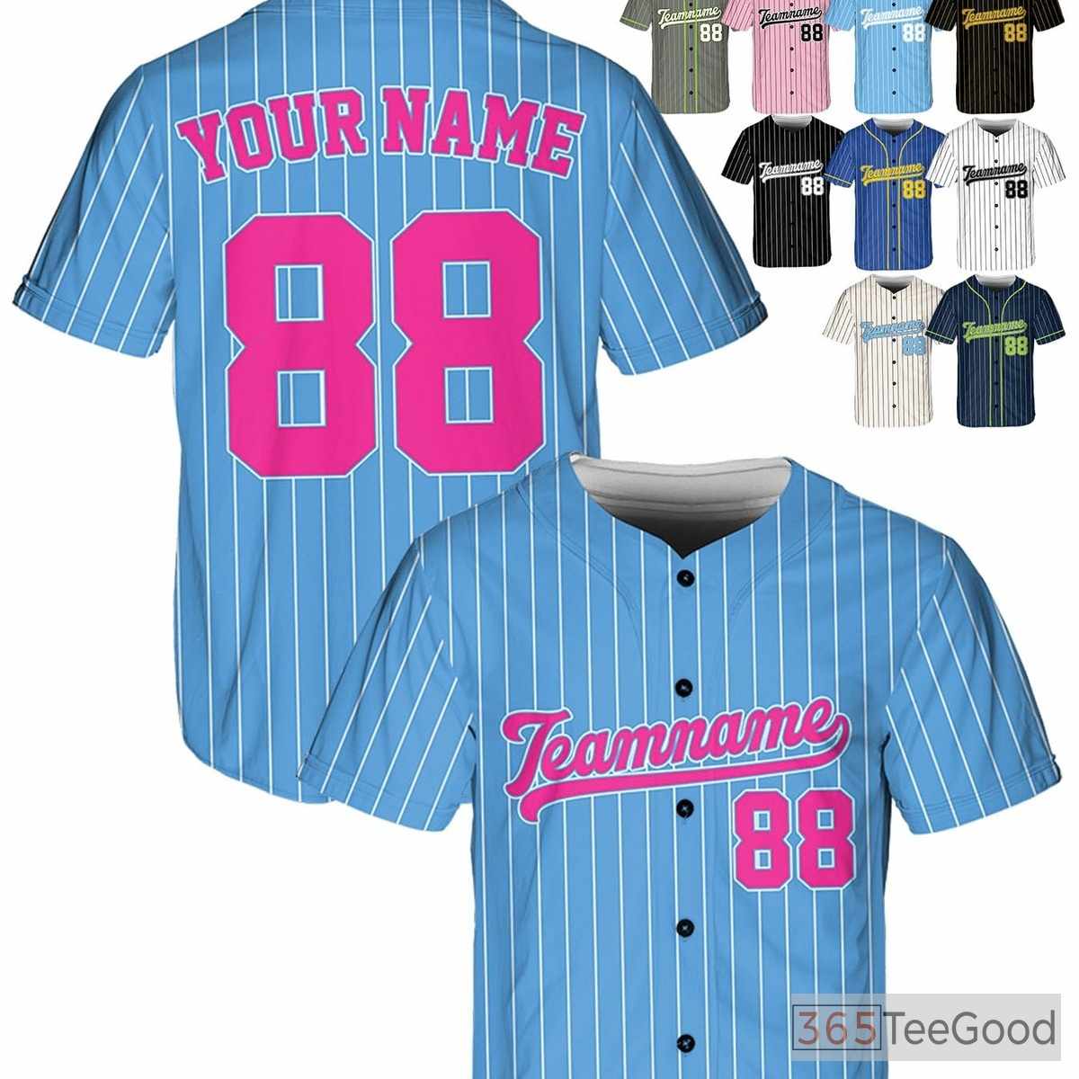 Blue Pink Baseball Jersey Tee - Design Your Own with Custom Name, Number, and Logo