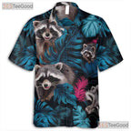 Blue Pink Raccoon Jungle Vibe Hawaiian Tee Unisex Summer Aloha Beach Outfit Top