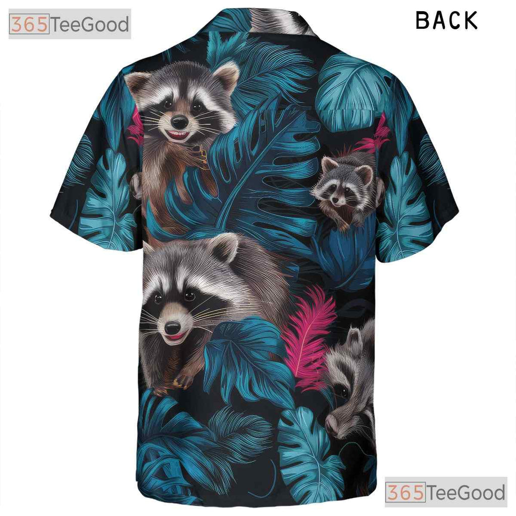 Blue Pink Raccoon Jungle Vibe Hawaiian Tee Unisex Summer Aloha Beach Outfit Top