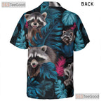 Blue Pink Raccoon Jungle Vibe Hawaiian Tee Unisex Summer Aloha Beach Outfit Top