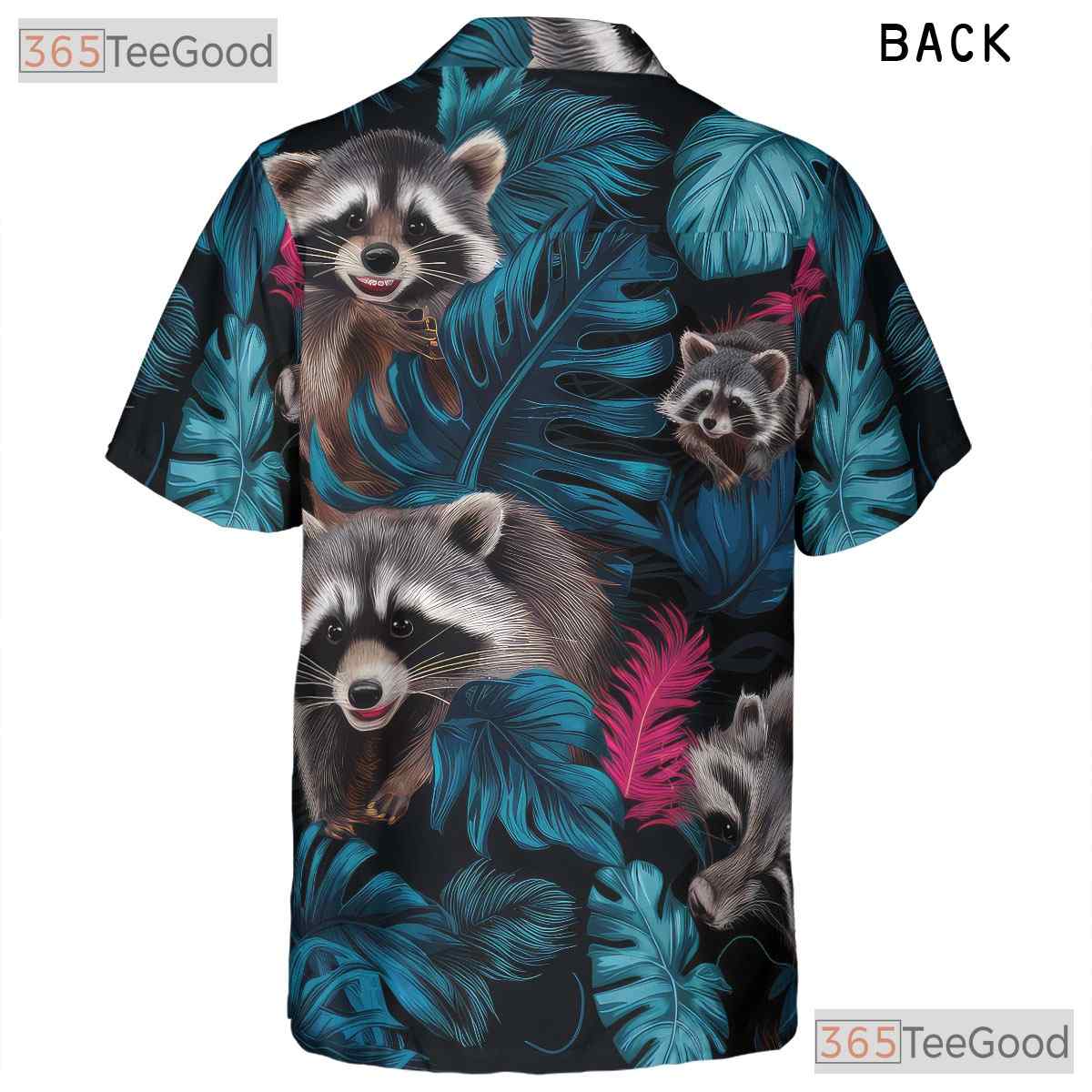Blue Pink Raccoon Jungle Vibe Hawaiian Tee Unisex Summer Aloha Beach Outfit Top