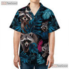 Blue Pink Raccoon Jungle Vibe Hawaiian Tee Unisex Summer Aloha Beach Outfit Top