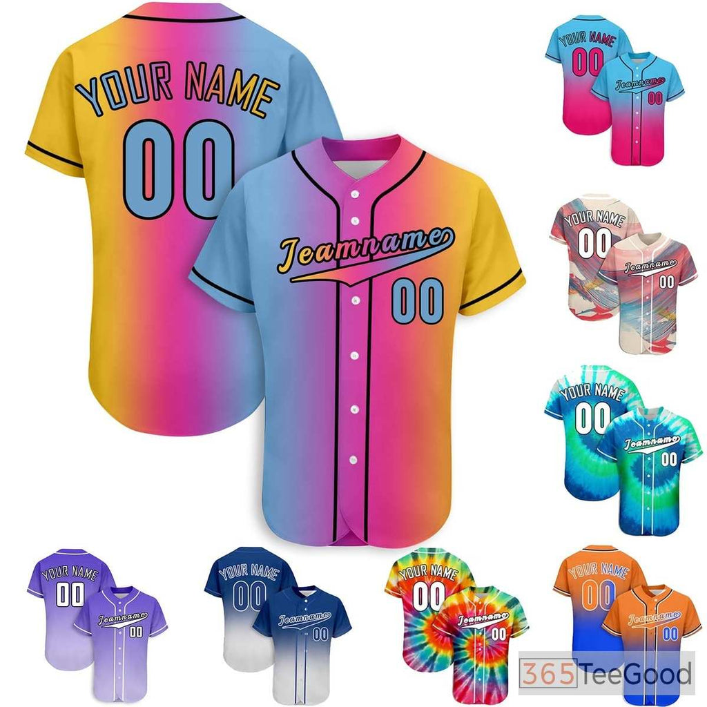 Blue Pink Yellow Custom Baseball Jersey Tee Personalized Unisex Stitched Fan Apparel