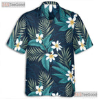 Blue Plumeria Floral Hawaiian Shirt- Unisex Tropical Beach Summer Aloha Top