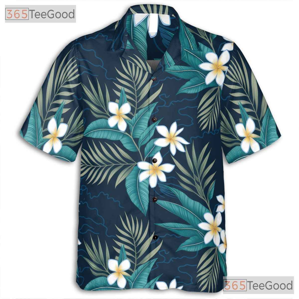 Blue Plumeria Floral Hawaiian Shirt- Unisex Tropical Beach Summer Aloha Top