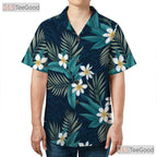 Blue Plumeria Floral Hawaiian Shirt- Unisex Tropical Beach Summer Aloha Top